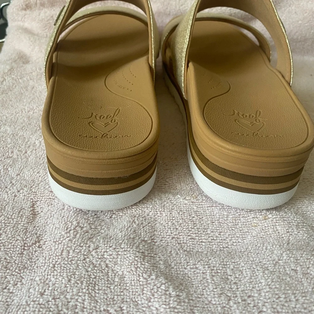 Reef Women's Metallic Gold Double-Strap Slide Sandals